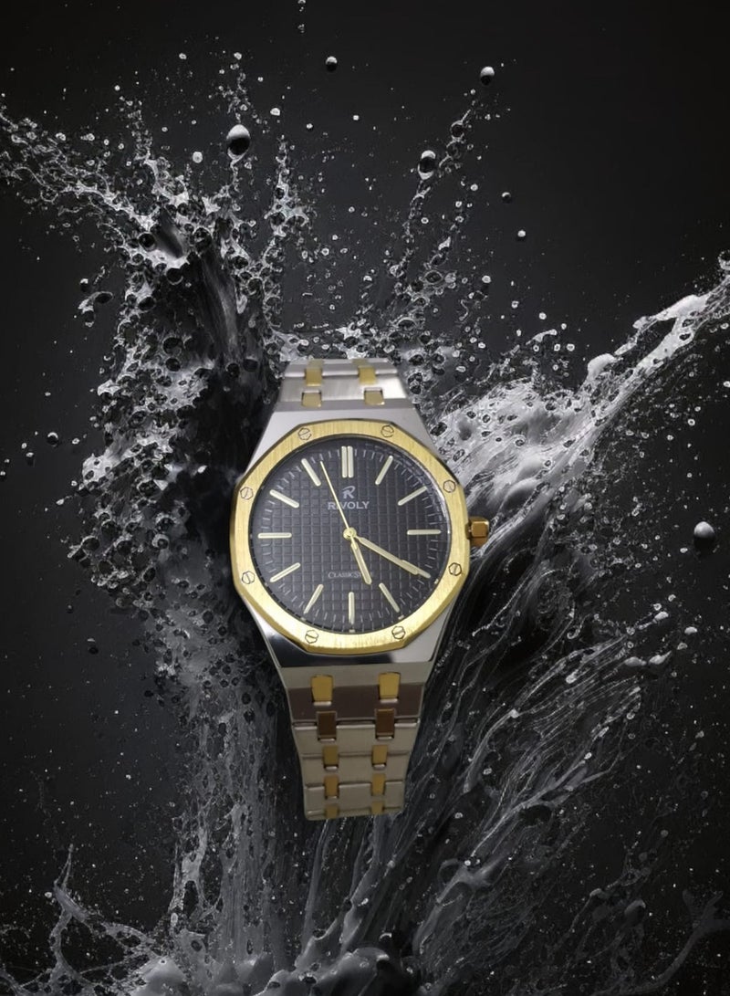 ريفولي ساعة يد للرجال من الستانلس ستيل بعرض انالوج وحركة كوارتز ، سهلة القراءة بتصميم عصري مقاوم للماء، ساعة يد كلاسيكية فاخرة بواجهة كبيرة - Image 2