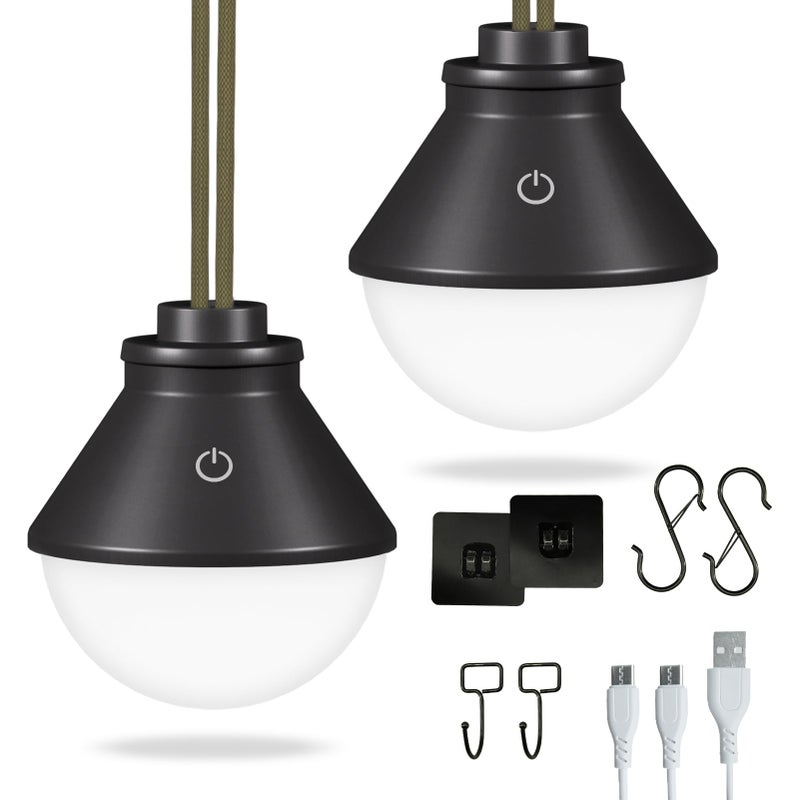 UUFFOO 2-Pack LED Camping Lantern Rechargeable 5000mAh with Magnetic, 600LM Waterproof Battery Powered Hanging Tent Light, USB Cordless Portable Dimmable for Power Outages Hunting Survival Gear Outdoor - Image 1