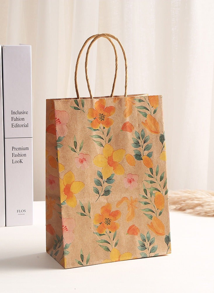 Generic 4pcs Colorful Flower Kraft Paper Tote Bag, Suitable for Shopping and Gatherings. Durable Kraft Paper Bags and Party Gift Bags Are Perfect for Decorating Birthdays, Weddings, and Events, Fashionable, Elegant, and Reusable.  - Image 2
