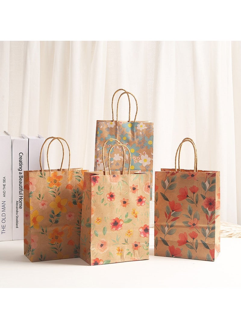 Generic 4pcs Colorful Flower Kraft Paper Tote Bag, Suitable for Shopping and Gatherings. Durable Kraft Paper Bags and Party Gift Bags Are Perfect for Decorating Birthdays, Weddings, and Events, Fashionable, Elegant, and Reusable.  - Image 1