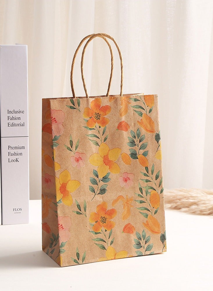 Generic 4pcs Colorful Flower Kraft Paper Tote Bag, Suitable for Shopping and Gatherings. Durable Kraft Paper Bags and Party Gift Bags Are Perfect for Decorating Birthdays, Weddings, and Events, Fashionable, Elegant, and Reusable.  - Image 5