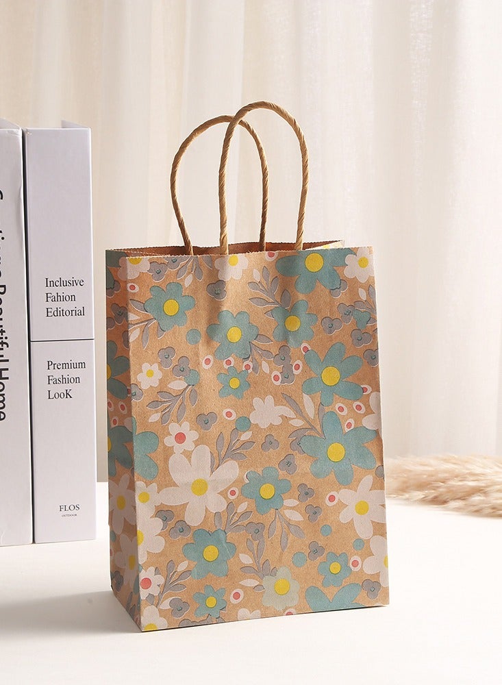 Generic 4pcs Colorful Flower Kraft Paper Tote Bag, Suitable for Shopping and Gatherings. Durable Kraft Paper Bags and Party Gift Bags Are Perfect for Decorating Birthdays, Weddings, and Events, Fashionable, Elegant, and Reusable.  - Image 3