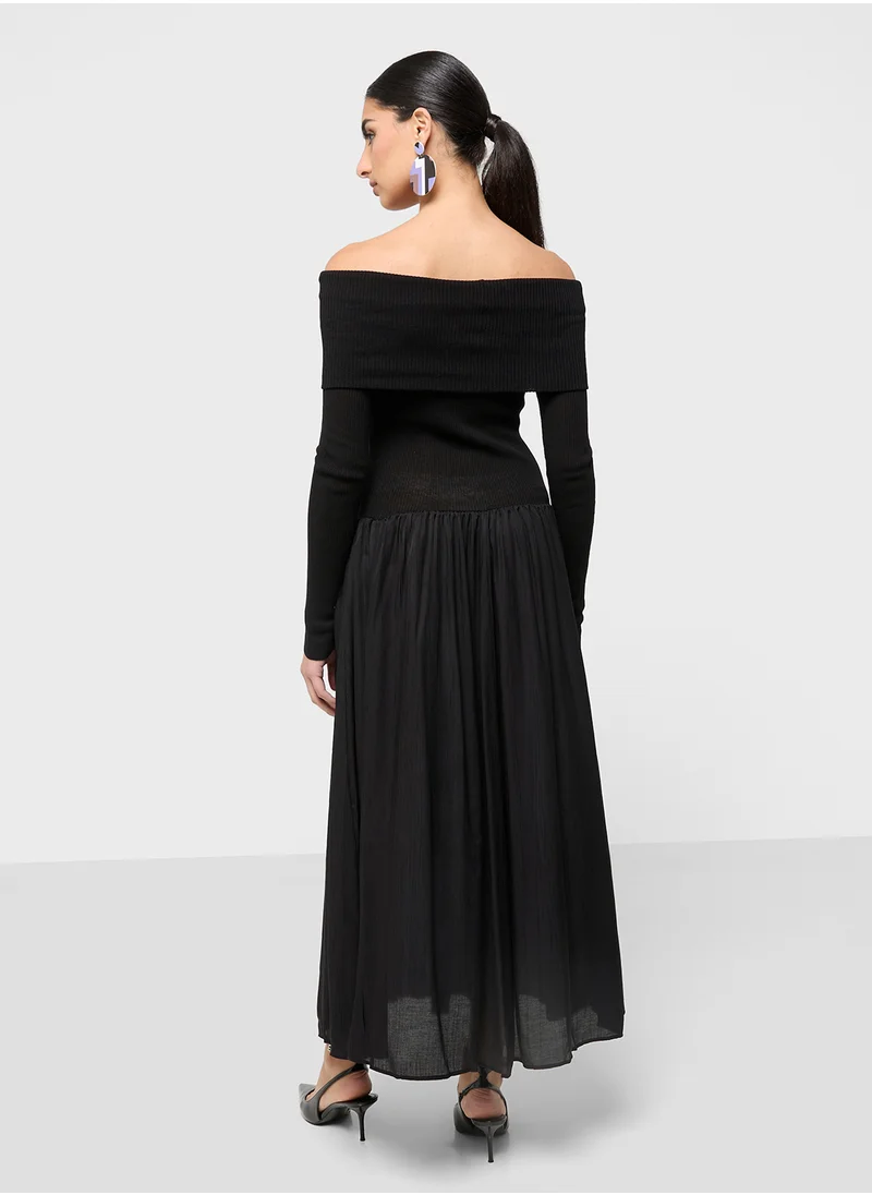 مانجو Off-The-Shoulder Knitted Dress