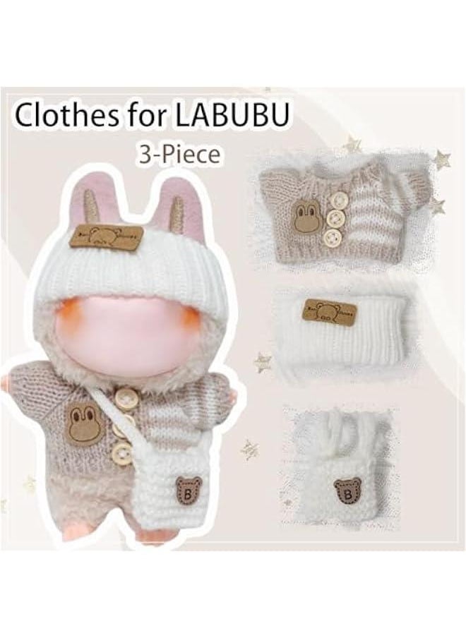 Arabest Clothes for Labubu 17cm Labubu Accessories Crochet 3 Piece Set Outfits for Labubu(Beige Sweater)  - Image 2