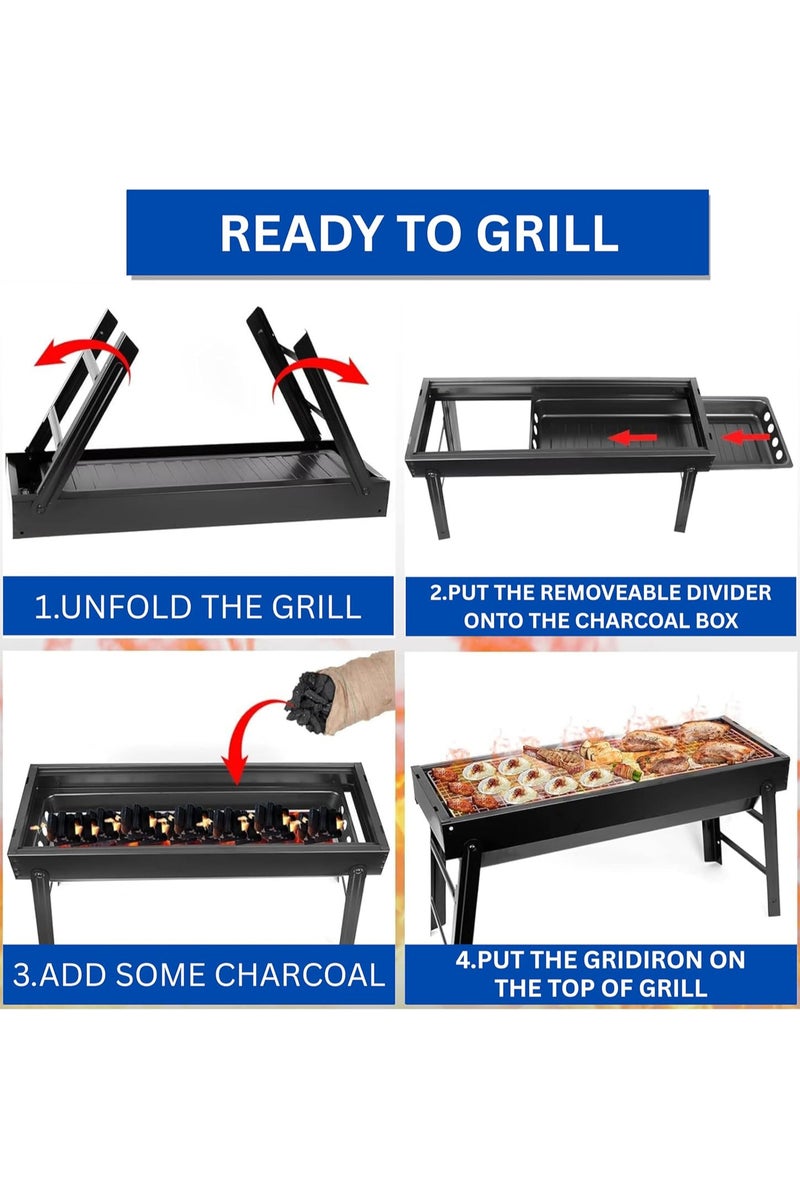 ECVV Barbecue Grill, Portable Charcoal Grill, Foldable Barbecue Outdoor Tools for Home, Camping Cooking, Picnic, Backyard, Party - Image 3