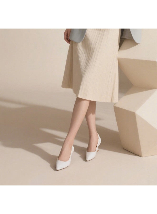 Connie Comfortable Walking Women's High Heel Elegant Cowhide Low-cut Chunky Heel Office Commuting Shoes Off-white Size 34