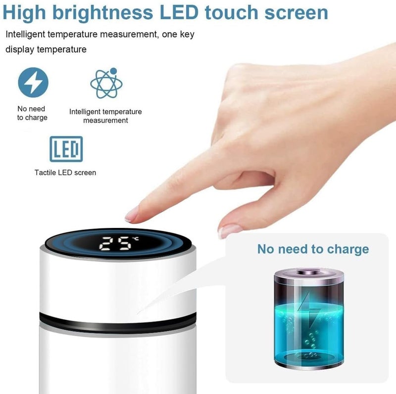 IKTU 500ml Smart LED Temperature Display Water Bottle, Double Wall Vacuum Insulated Flask, Food Grade SUS304 Stainless Steel Bottle Hot & Cold (White) - Image 3