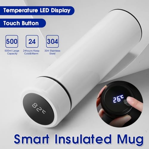 IKTU 500ml Smart LED Temperature Display Water Bottle, Double Wall Vacuum Insulated Flask, Food Grade SUS304 Stainless Steel Bottle Hot & Cold (White) - Image 5