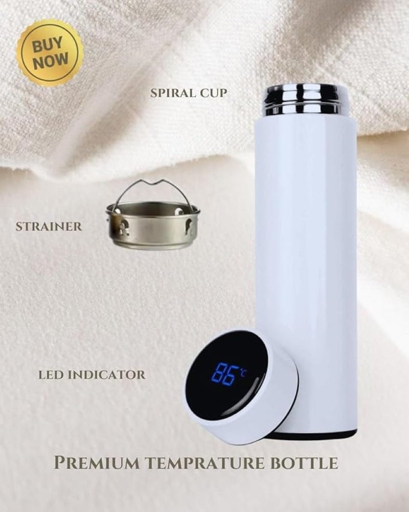 IKTU 500ml Smart LED Temperature Display Water Bottle, Double Wall Vacuum Insulated Flask, Food Grade SUS304 Stainless Steel Bottle Hot & Cold (White) - Image 4