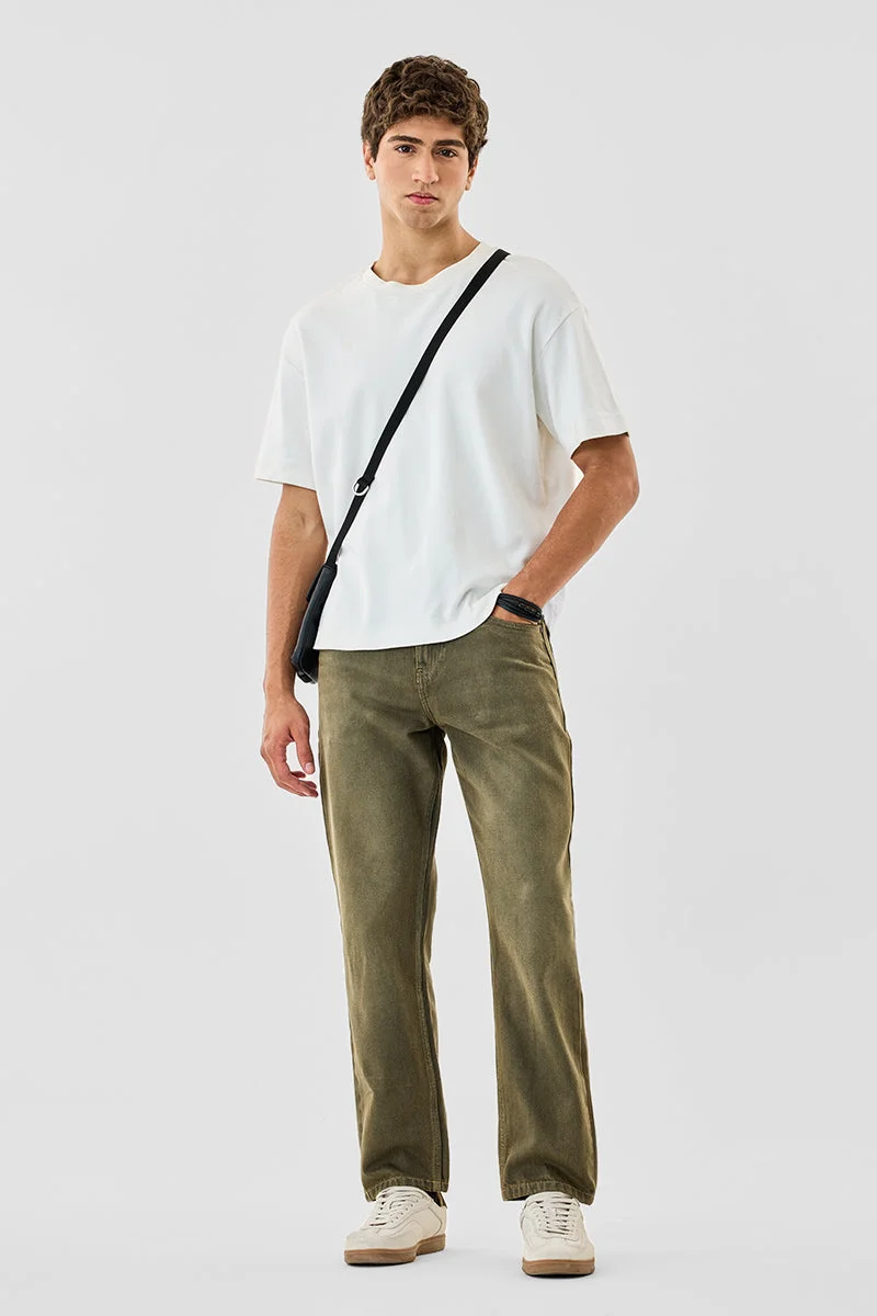 سنيتش Olive Solid Loose Fit Casual Jeans