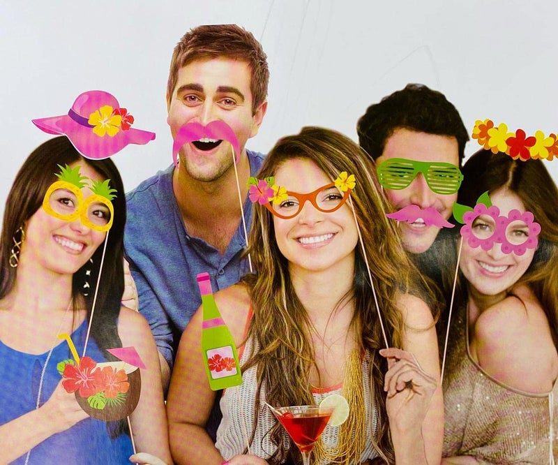 Partysanthe Aloha Flamingo Hawaii Summer Party Birthday Party Photo Booth Props Kit On Sticks Hawaiian Props Multicolor - Image 3