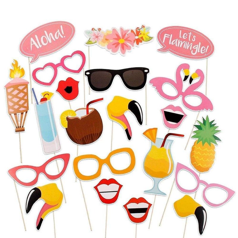 Partysanthe Aloha Flamingo Hawaii Summer Party Birthday Party Photo Booth Props Kit On Sticks Hawaiian Props Multicolor - Image 2