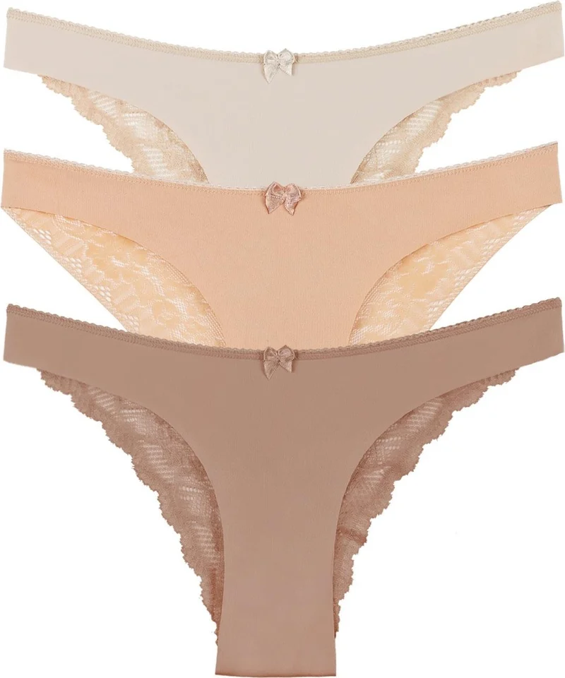 سينسو Women Laser Cut Brazilian Model Lace Detail 3 Piece Panties Set - Kts3106