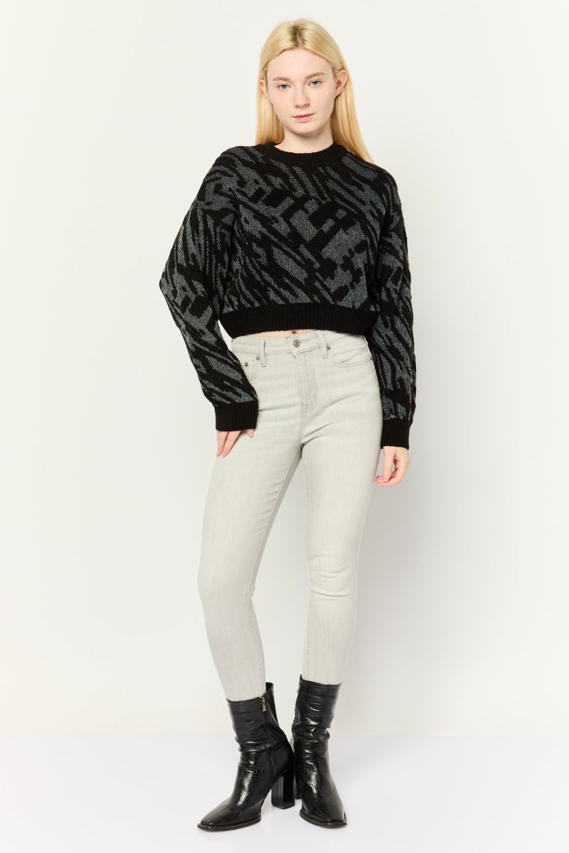 Don't Call Me Jennyfer Women Ribbed Collar Crochet Sweater, Black/White - Image 2