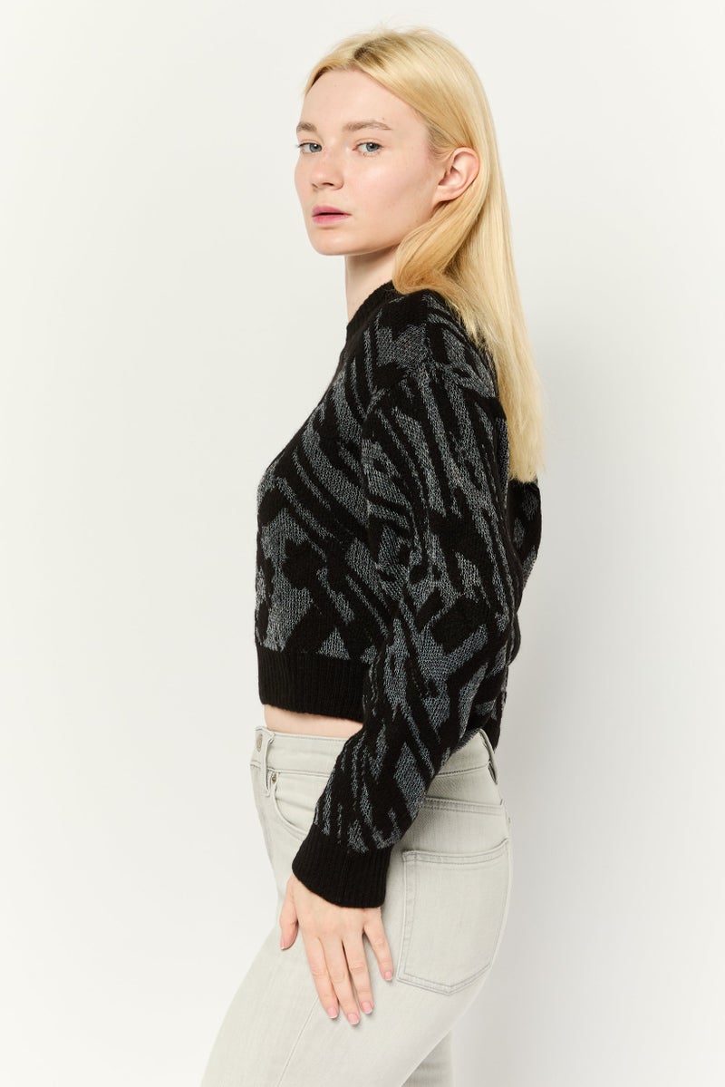Don't Call Me Jennyfer Women Ribbed Collar Crochet Sweater, Black/White - Image 4