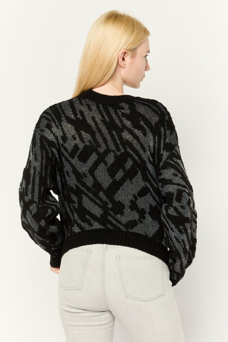 Don't Call Me Jennyfer Women Ribbed Collar Crochet Sweater, Black/White - Image 3