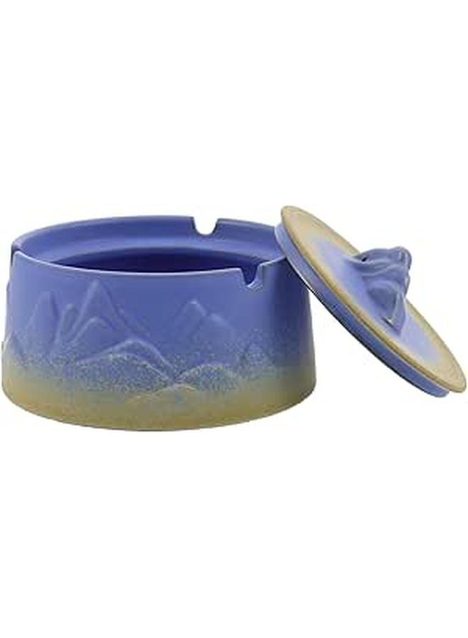 Vintage Ceramic Ashtray with Lid Windproof Ash Holder for Home Office Patio Outdoor Use - Image 1
