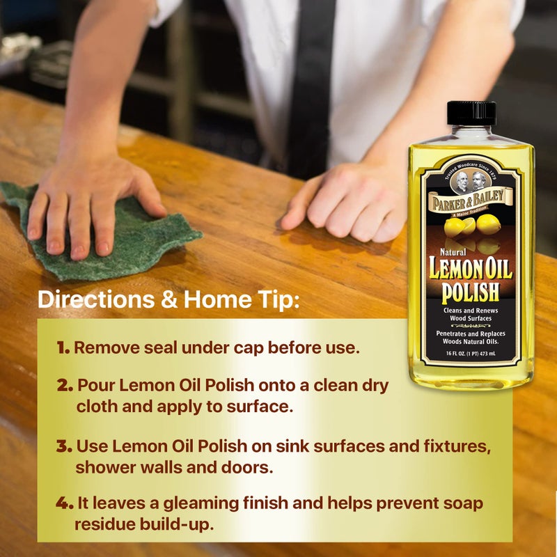 Parker Bailey PARKER & BAILEY LEMON OIL POLISH - Natural Lemon Scented Wood Cleaner & Furniture Polish, Cleans, Renews, Restores & Rejuvenates Wood Surfaces, 16oz - Image 4
