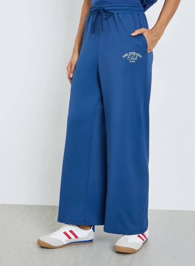 ستايلي Styli Blue Wide Leg Joggers with Print Detail