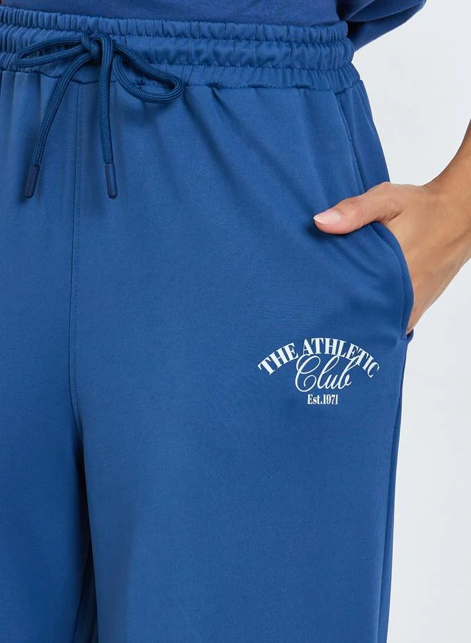 Styli Blue Styli Blue Wide Leg Joggers with Print Detail for Women | Best Price UAE