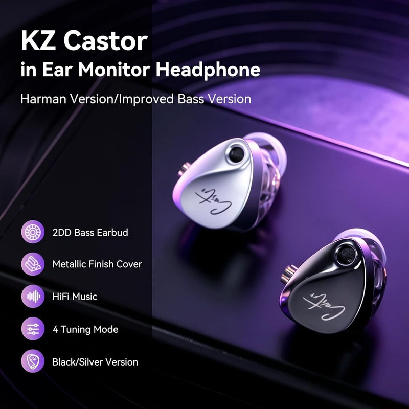 keephifi KZ Castor in Ear Monitor Headphones, HiFi Improved Bass in-Ear Earphone Sound Tuning Noise Isolating IEM, Dual-Dynamic Driver Wired Earbuds, 2PIN-C Detachable Cable - Image 2