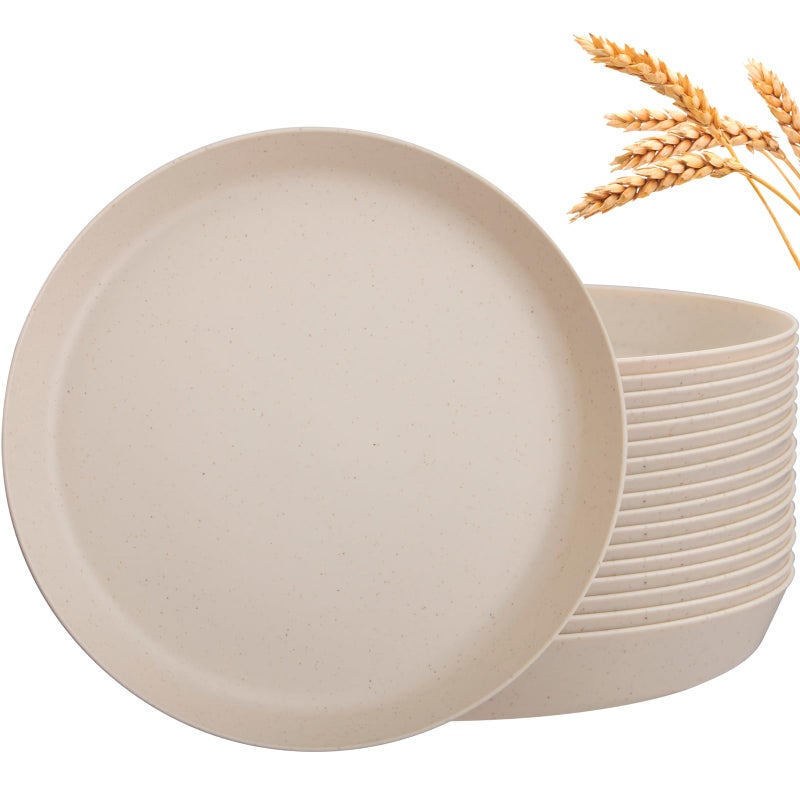 ejonirinjonir EI 18pcs Beige Wheat Straw Plates,Unbreakable Reusable Plastic Plates,Melamine Plate for Camping,Picninc,Family Dinner,wheat straw Dinnerware Sets - Image 1