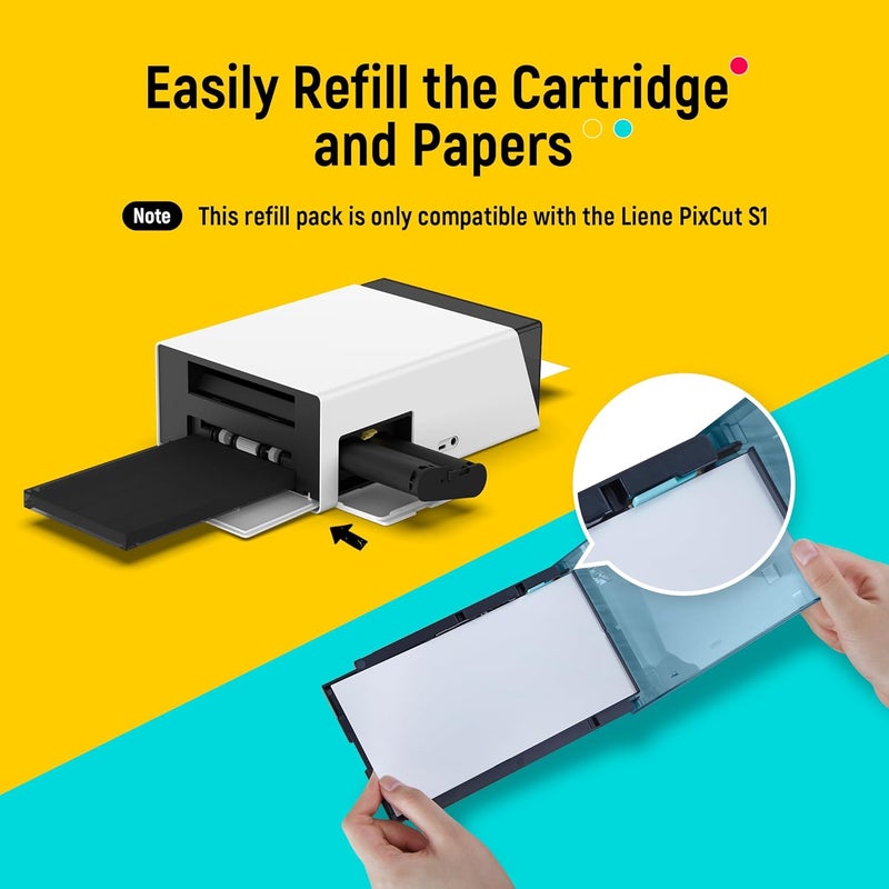 Liene Sticker Paper & Cartridge, 2 Ink Cartridge Refill & 72 sheets photo papers, 4x7", Dye Sublimation, Water & Oxidation-Proof, Compatible w/ PixCut S1 Photo Sticker Printer and Cutter - Image 2