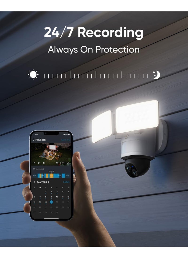 eufy - Security Floodlight Camera E340 Wired, 360° Pan and Tilt, 24/7 Recording, Dual-Band Wi-Fi, 2,000 Lumens, Motion-Activated, Dual Camera, HomeBase 3 Compatible, Local Storage, No Monthly Fee - Image 1