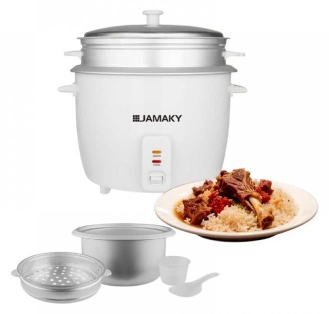 JAMAKY Italy Jamky Multi-Purpose Electric Rice Cooker 2.8L/6.5L - 1000W - Sturdy Metal Body - Non-Stick Lining - Keep Warm Function JMK7501-White-Black - Image 1