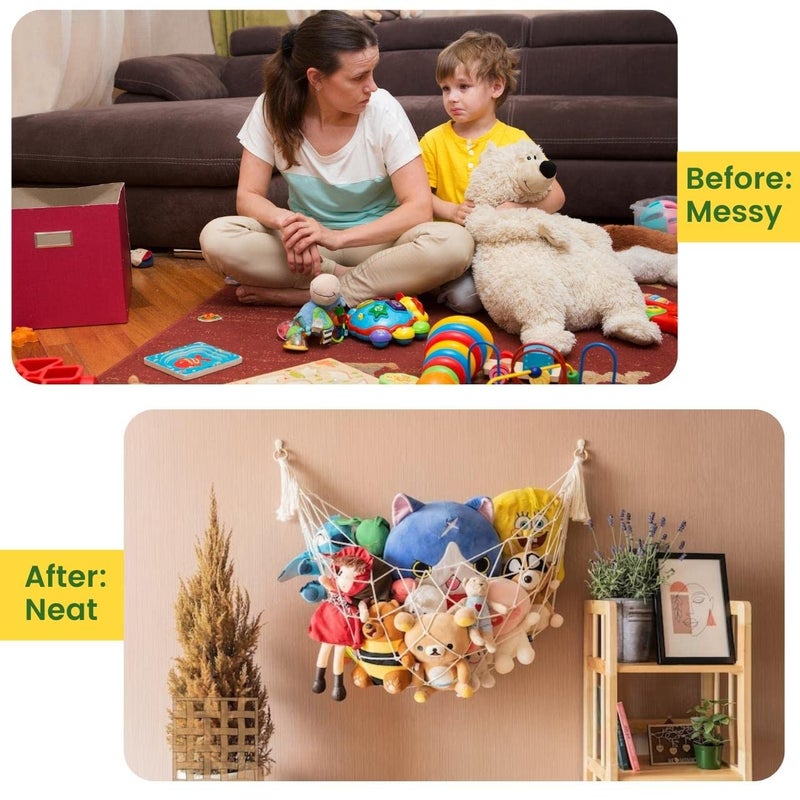 ecofynd ecofynd Stuffed Animal Toy Hammock Hanging Cotton Organizer Storage for Soft Toys Boho Large Corner Plush Toys Net Holder for Nursery Kids Play Room Bedroom Kid Room BH012  - Image 4