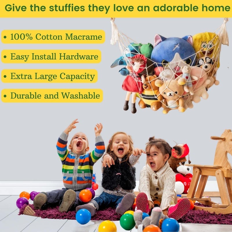 ecofynd ecofynd Stuffed Animal Toy Hammock Hanging Cotton Organizer Storage for Soft Toys Boho Large Corner Plush Toys Net Holder for Nursery Kids Play Room Bedroom Kid Room BH012  - Image 2