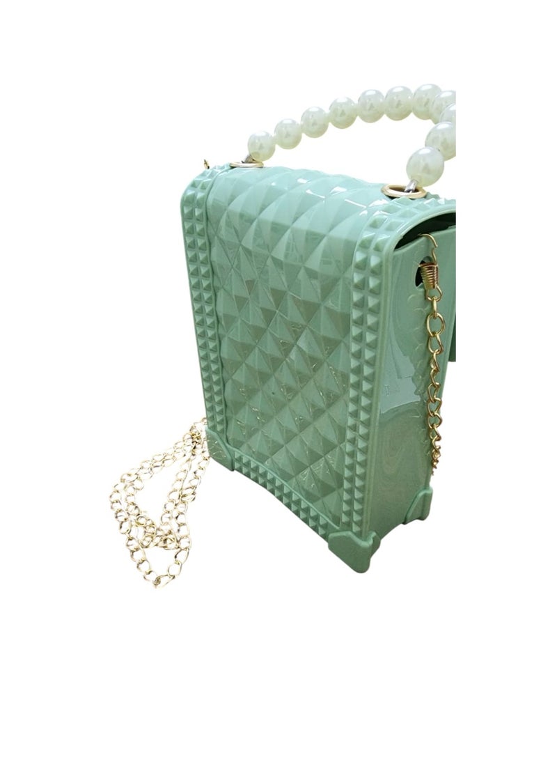 Mini Acrylic Handbag with Pearl Handle and Golden Crossbody Chain – Elegant Party Purse - Image 3