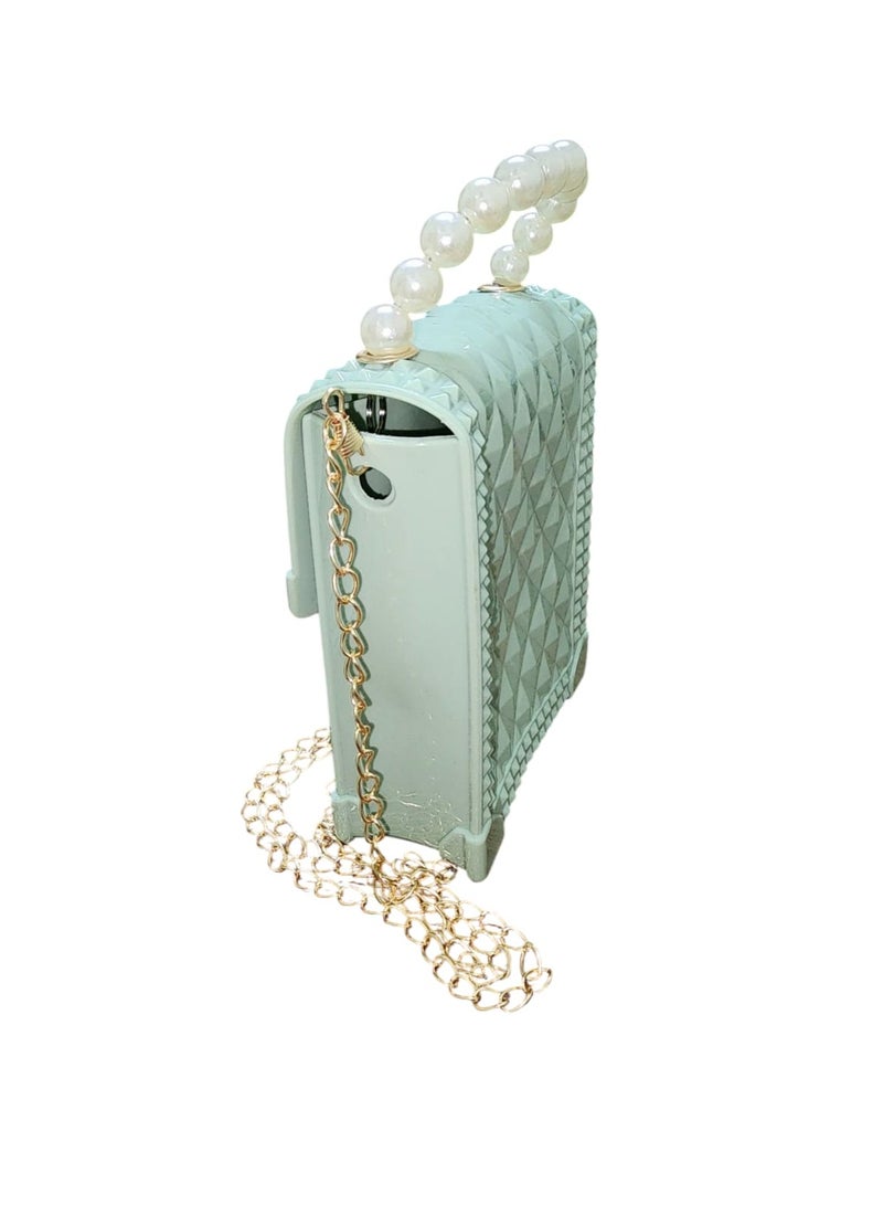 Mini Acrylic Handbag with Pearl Handle and Golden Crossbody Chain – Elegant Party Purse - Image 2