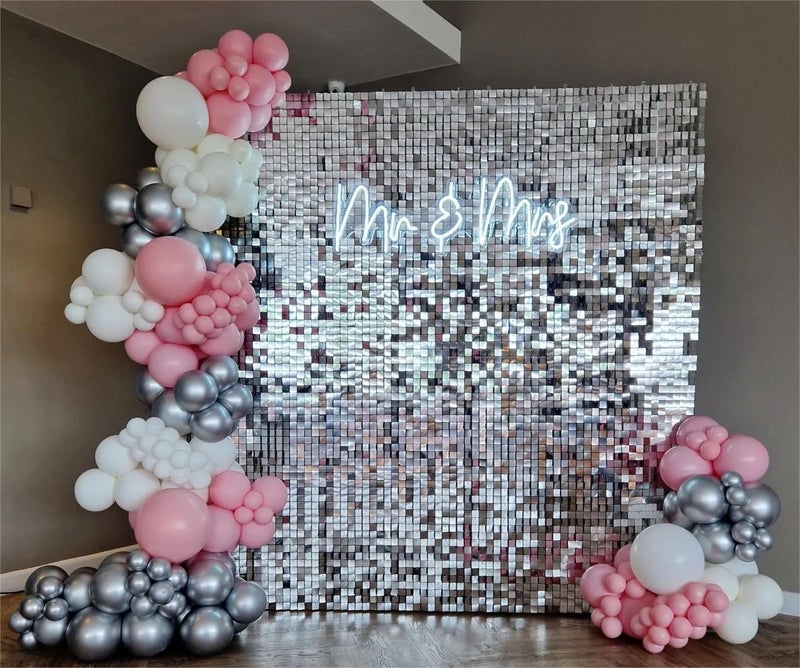 Kate Shimmer Wall Backdrop Silver Square Sequin Wall Panel Backdrop Decor for Wedding, Anniversary, Birthday, Party, 24 Panels - Image 5