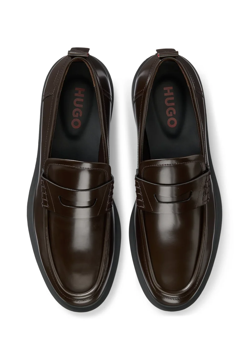HUGO Leather loafers with penny trim