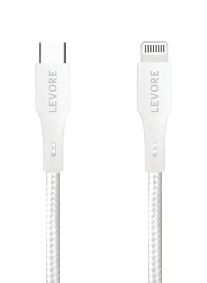 Levore USB-C to Lightning Nylon Cable MFI Certified 1.8m - White