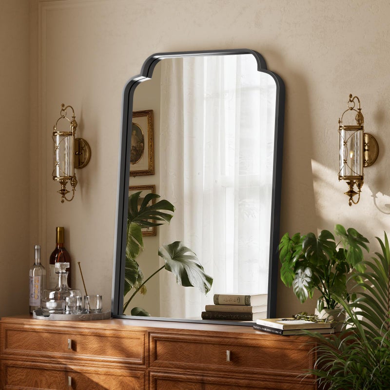 GLSLAND 20"x30" Petal Arch Bathroom Mirror â€“ Modern Metal Frame Vanity Mirror with Scalloped Edge for Over Sink, Bedroom, Living Room, Entryway, Non-Rusting Decorative Wall Mirror, Black - Image 1