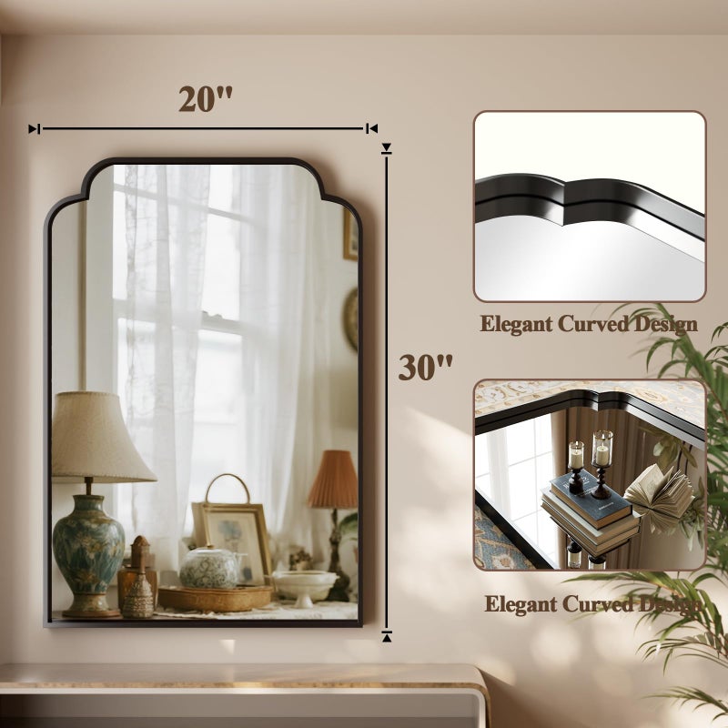 GLSLAND 20"x30" Petal Arch Bathroom Mirror â€“ Modern Metal Frame Vanity Mirror with Scalloped Edge for Over Sink, Bedroom, Living Room, Entryway, Non-Rusting Decorative Wall Mirror, Black - Image 5