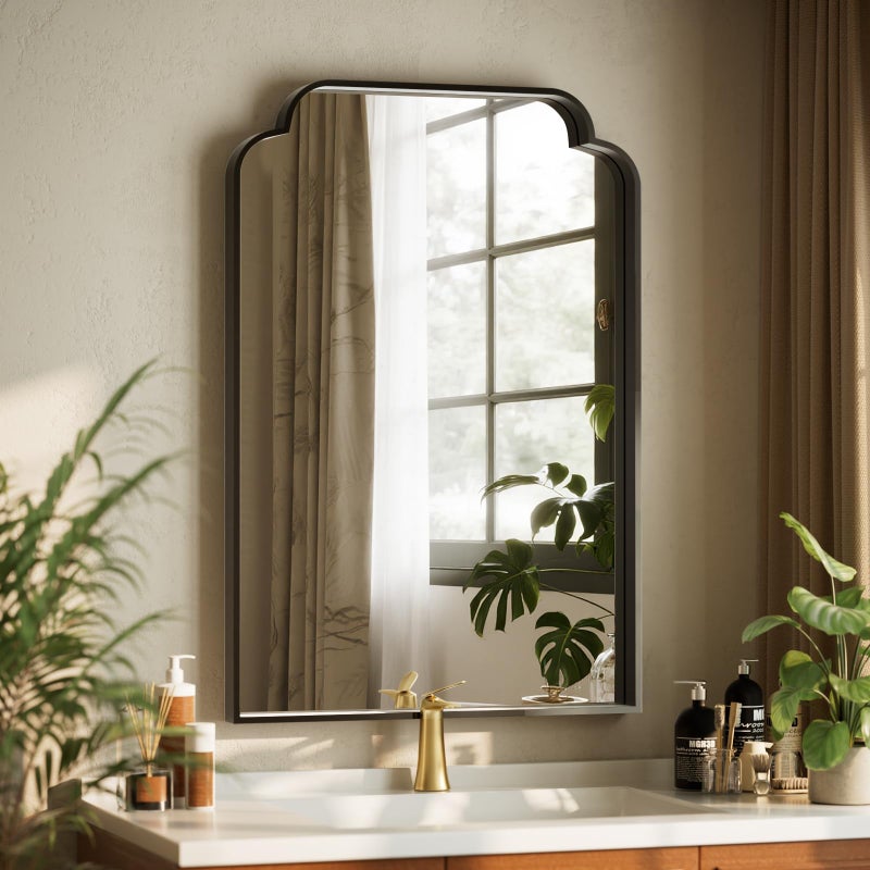 GLSLAND 20"x30" Petal Arch Bathroom Mirror â€“ Modern Metal Frame Vanity Mirror with Scalloped Edge for Over Sink, Bedroom, Living Room, Entryway, Non-Rusting Decorative Wall Mirror, Black - Image 2