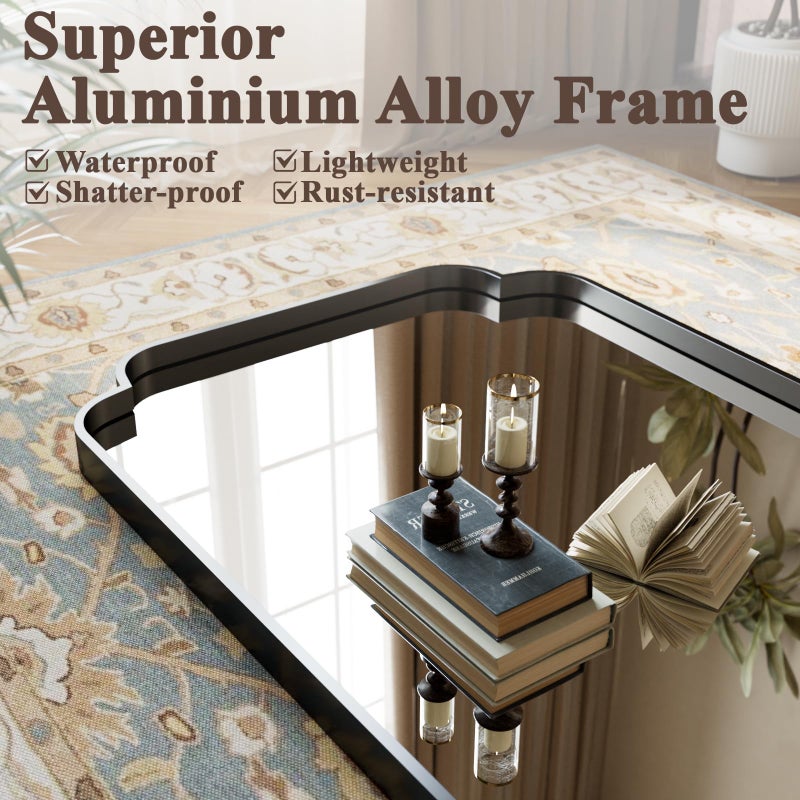 GLSLAND 20"x30" Petal Arch Bathroom Mirror â€“ Modern Metal Frame Vanity Mirror with Scalloped Edge for Over Sink, Bedroom, Living Room, Entryway, Non-Rusting Decorative Wall Mirror, Black - Image 3