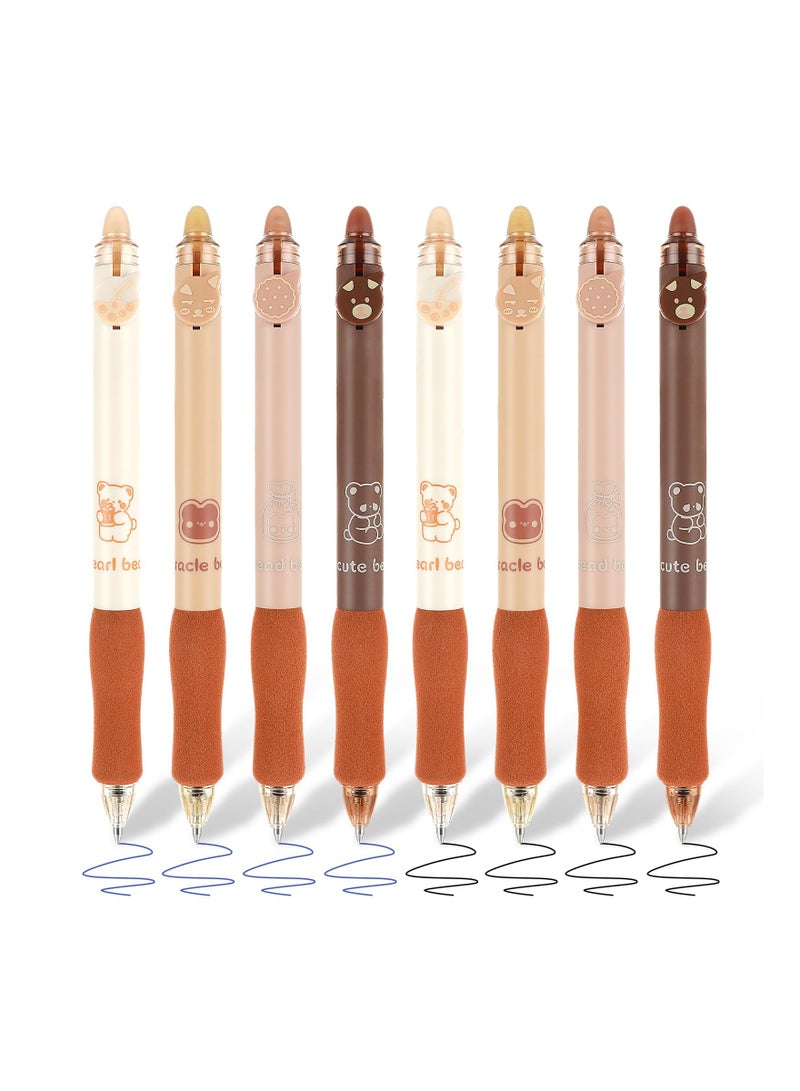 KASTWAVE 8Pcs Retractable Erasable Gel Pens,  Cute Bear Gel Ink Pen 0.5mm Black and Blue Ink Pens with Rubber Eraser on the End, Smooth Writing for Note Taking Planner Crossword Puzzles - Image 1