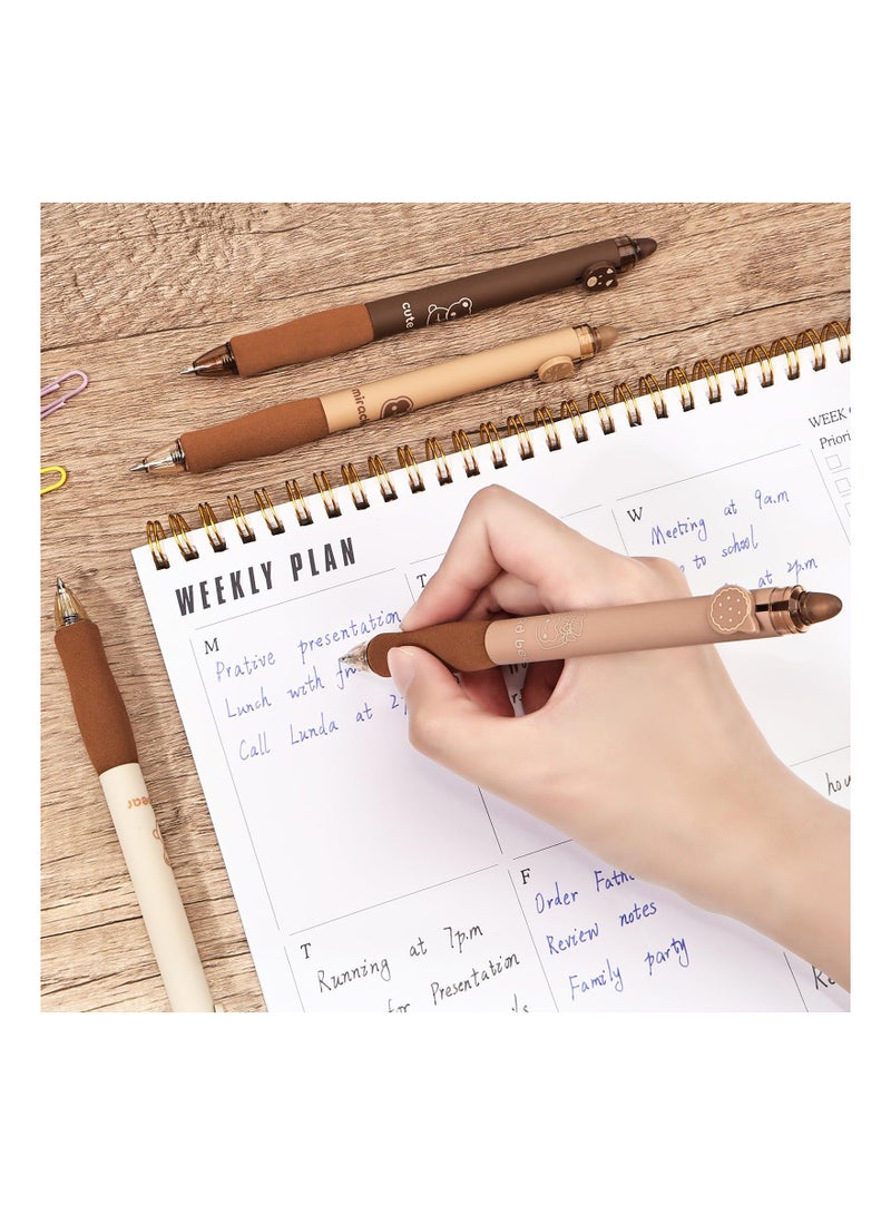 KASTWAVE 8Pcs Retractable Erasable Gel Pens,  Cute Bear Gel Ink Pen 0.5mm Black and Blue Ink Pens with Rubber Eraser on the End, Smooth Writing for Note Taking Planner Crossword Puzzles - Image 2