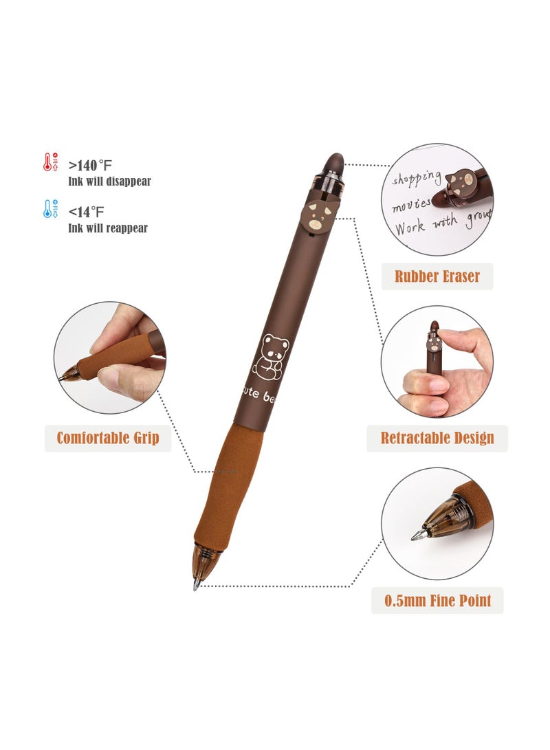 KASTWAVE 8Pcs Retractable Erasable Gel Pens,  Cute Bear Gel Ink Pen 0.5mm Black and Blue Ink Pens with Rubber Eraser on the End, Smooth Writing for Note Taking Planner Crossword Puzzles - Image 4