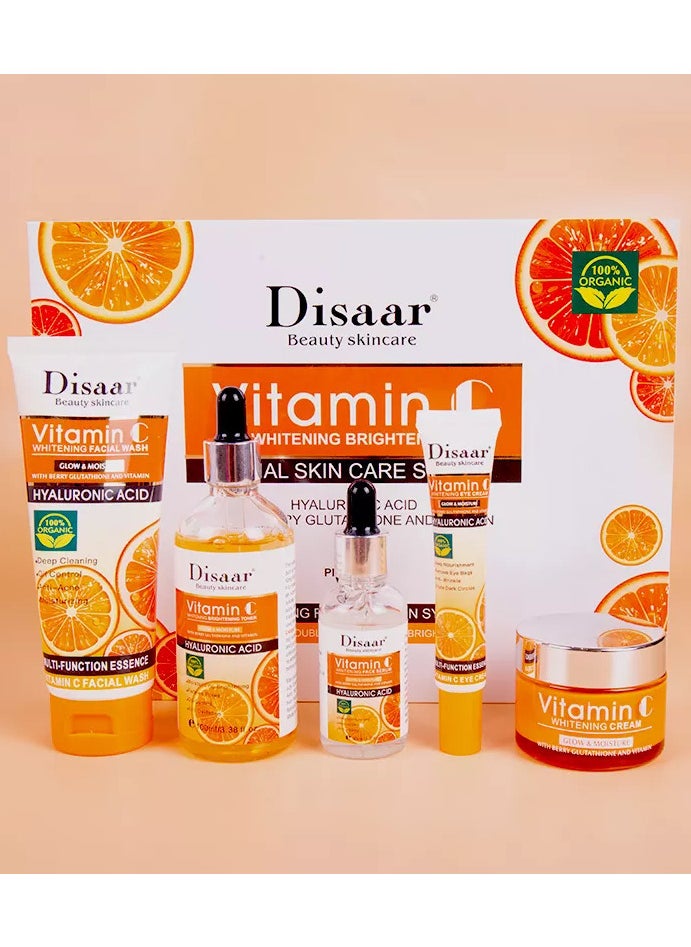 Disaar 5 Piece Vitamin C Anti Aging And Skin Care Set Orange/White Facial Cleanser 100 g Brightening Toner 100Ml Face Serum 30 Ml Whitening Cream 50Ml Eye Cream 25Ml  - Image 3