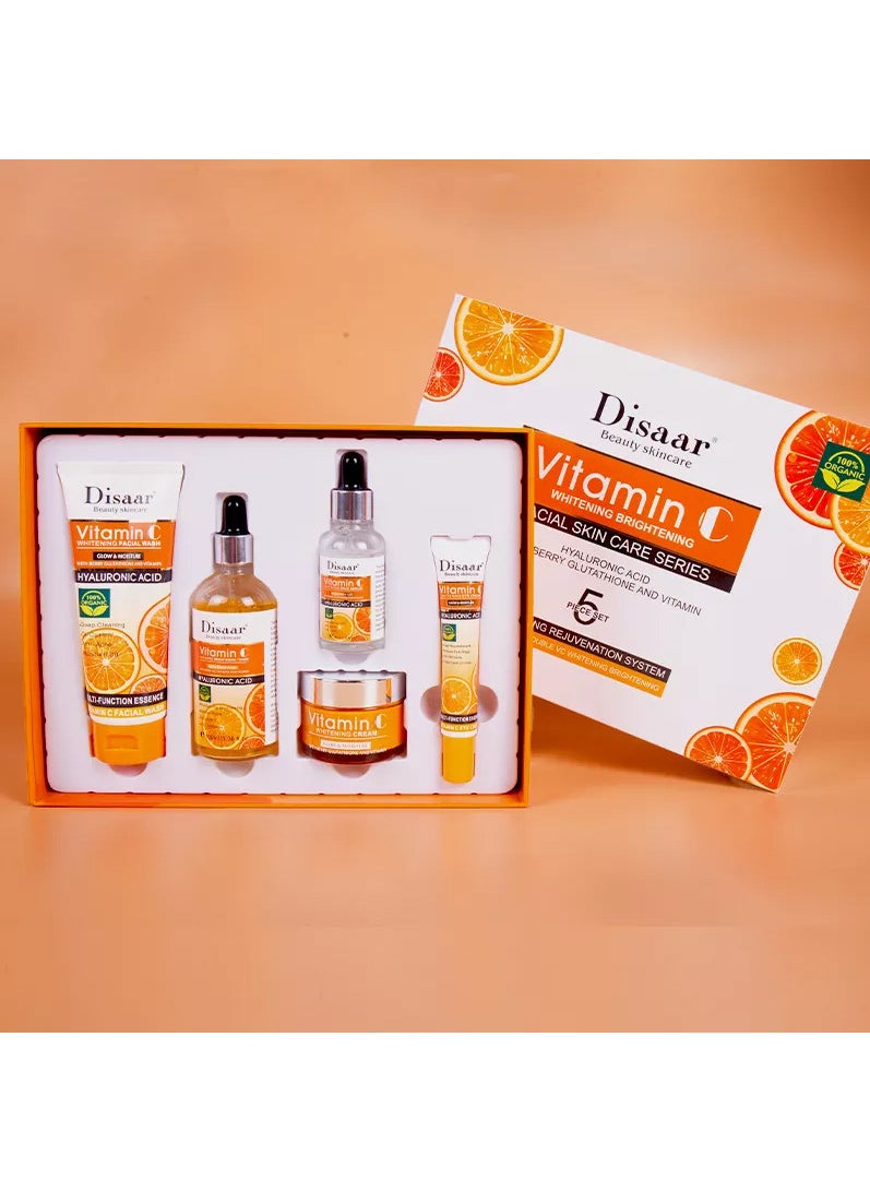 Disaar 5 Piece Vitamin C Anti Aging And Skin Care Set Orange/White Facial Cleanser 100 g Brightening Toner 100Ml Face Serum 30 Ml Whitening Cream 50Ml Eye Cream 25Ml  - Image 4