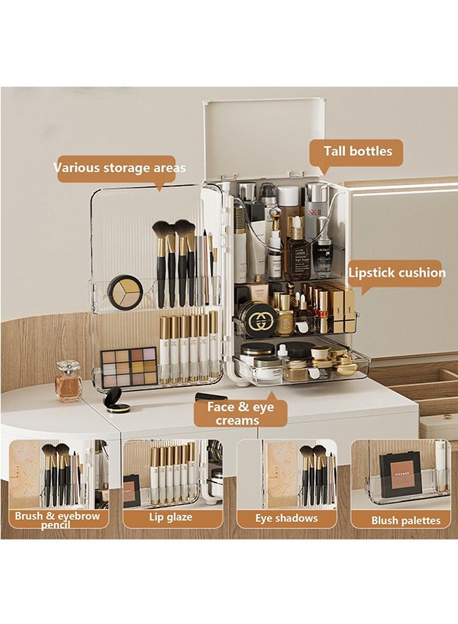 Makeup Organizer, 3 Tier Luxury Countertop Cosmetic Storage Box with Multifunctional Makeup Jewelry Drawer, Desktop Beauty Display Organiser Stand for Lipsticks, Brushes, Lotions - Image 3
