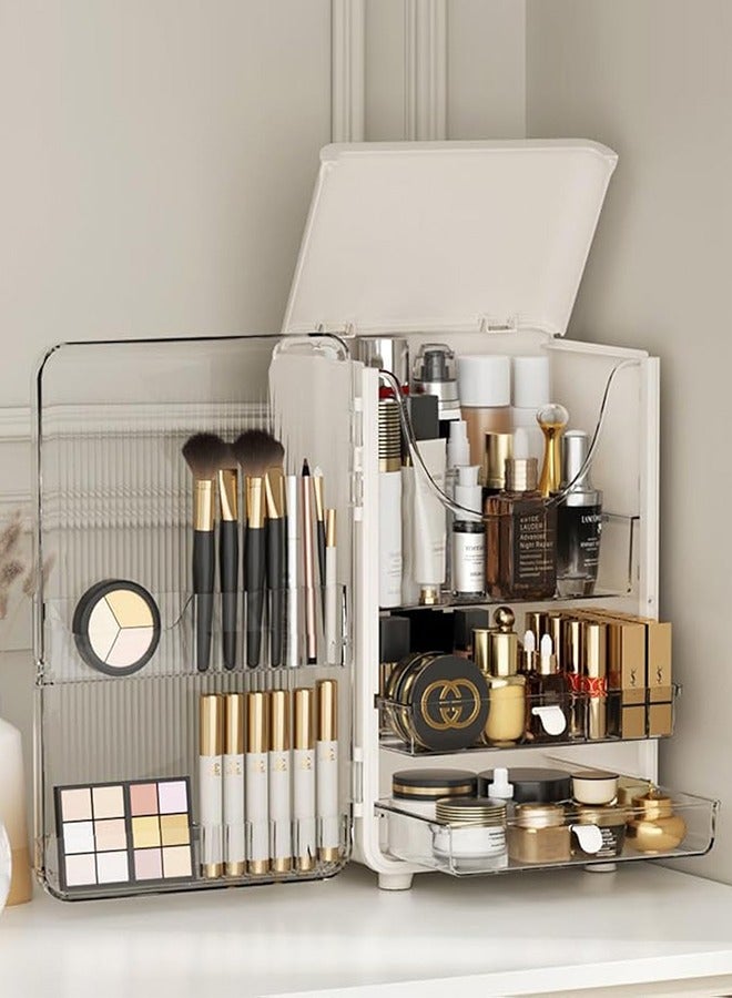 Makeup Organizer, 3 Tier Luxury Countertop Cosmetic Storage Box with Multifunctional Makeup Jewelry Drawer, Desktop Beauty Display Organiser Stand for Lipsticks, Brushes, Lotions - Image 1