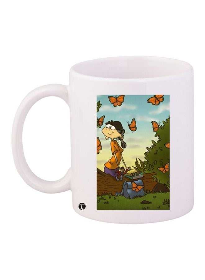 RYN Cartoon Printed Coffee Mug White/Blue/Green 11ounce