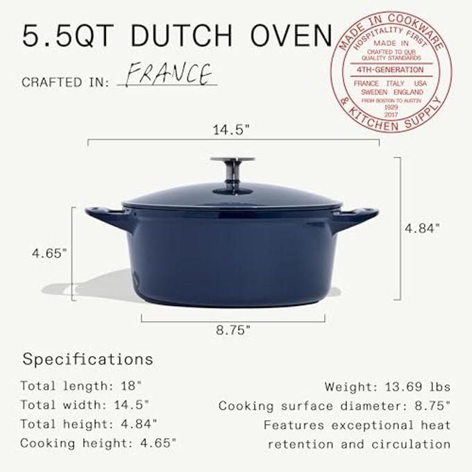 Madein Made In Cookware | Dutch Oven 5.5 Quart (Blue) | Enameled Cast Iron | Exceptional Heat Retention & Durability | Professional Cookware | Crafted In France | Induction Compatible - Image 3
