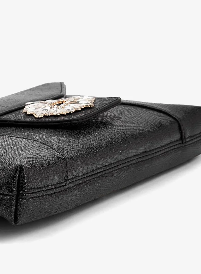 Paprika BLACK Embellished Clutch With Haul Loop for Women | Best Price UAE